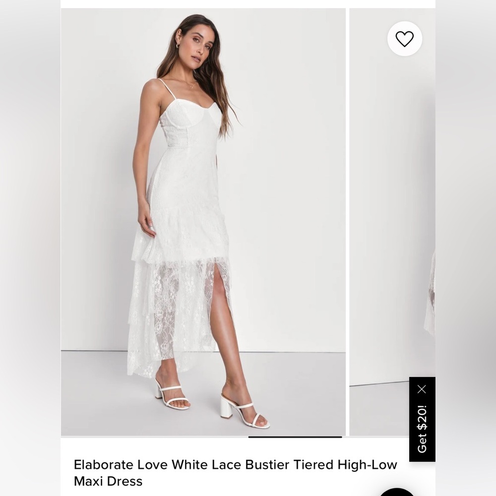 Lulu’s Elaborate Love White Lace Bustier Tiered High-Low Maxi Dress, NWOT